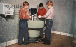 Boys Washing Hands at Bradley Washfountain Display Advertising Postcard Postcard Postcard