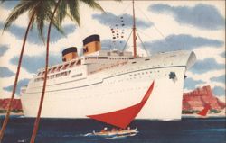 Matsonia Luxury Liner, Passengers Enjoying Outrigger Canoe Cruise Ships Postcard Postcard Postcard