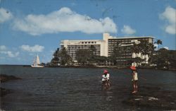 Naniloa Surf Hotel, Hilo, Hawaii - Two Girls Fishing Postcard Postcard Postcard