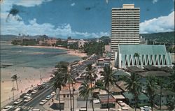 Looking Ewa on Kalakaua Avenue with its modern hotels, Waikiki Hawaii Postcard Postcard Postcard