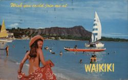 Waikiki Beach with Diamond Head, Hawaii Postcard Postcard Postcard