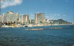 Waikiki Beach and Ala Wai Yacht Basin, Honolulu, Hawaii Postcard