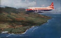 Hawaiian Airlines Convair Over Maui Coast Postcard