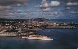 Aerial View of Honolulu Harbor and Diamond Head Postcard