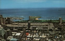 Ala Moana Shopping Center, Yacht Harbor and Ala Moana Park Aerial View Postcard