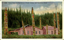 Totem Poloes and Rwsidences of Haida Indians Ketchikan, AK Postcard Postcard