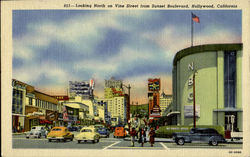 Looking North on Vine Street, Sunset Boulevard Hollywood, CA Postcard Postcard