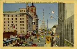 Central Avenue, North from the Adams Hotel Phoenix, AZ Postcard Postcard