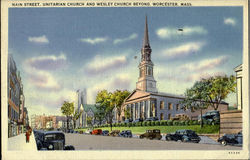 Main Strert, Unitarian Church And Wesley Church Postcard