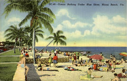 Ocean Bathing Under Blue Skies Postcard