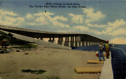 Fishing is Good Along high Brige, Florida Keys Bathia Honda Postcard