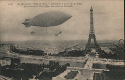 Ville de Paris Dirigeable over Eiffel Tower and Seine River Postcard