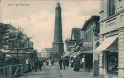 Borkum Lighthouse and Street Scene Postcard