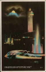 Tower and Fountain by Night, Empire Exhibition, Scotland, 1938 Postcard