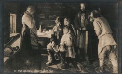 Russian Peasant Family in a Log Cabin Н. В. Орловъ Postcard Postcard Postcard