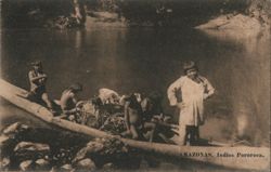 Indigenous Pororoca People in a Canoe on the Amazon River Postcard