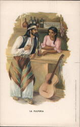 Pulperia Scene: Man, Woman, and Guitar Postcard