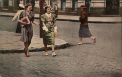 Women Walking on a Cobblestone Street in Harbin, China Postcard