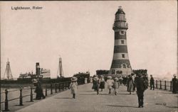 Roker Pier and Lighthouse with Crowds and Steamer Postcard