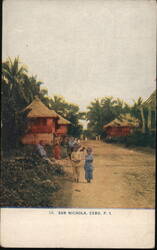 San Nichola, Cebu, Philippines - Children on a Dirt Road Postcard