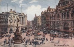 Piccadilly Circus, London: Bustling Intersection with Eros Statue Postcard