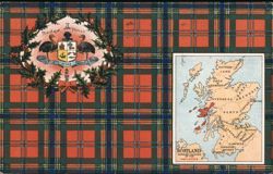 MacLean's Tartan Postcard with Holly Badge and Map of Scotland Postcard