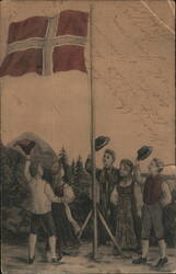 Children Saluting the Norwegian Flag Postcard