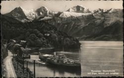 Thunersee Beatenbucht with Eiger, Mönch and Jungfrau Mountains Steamship Postcard