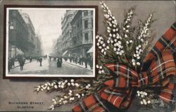 Buchanan Street, Glasgow: Bustling City Scene with Tartan Ribbon Postcard