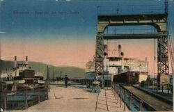 Messina Ferry Boats Loading Train Cars at Dawn Postcard