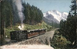 Wengernalpbahn Train with Jungfrau Mountain View, Switzerland Trains, Railroad Postcard Postcard Postcard