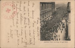 American Troops Marching Through Paris Postcard