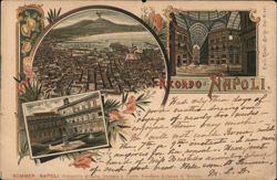 Ricordo di Napoli: Panoramic City View, Galleria Umberto I, Piazza S. Martino Postcard