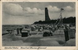 Beach with Strandkörbe and Naval Memorial, Laboe, Germany Postcard