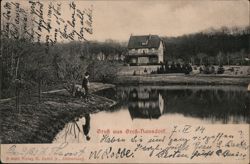 Groß-Hansdorf Lake House with Figure and Reflection Postcard