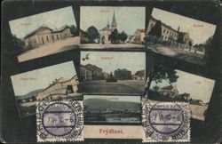 Frydlant, Bohemia: Nádraží, Kostel, Klášter, Hatní úřad, Náměstí, Výr, Pohled Postcard