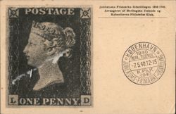 1840 One Penny Black: Jubilæums-Frimarke-Udstillingen, Copenhagen Postcard