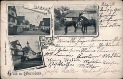 Oberrödern Street Scene & Horses, Germany Postcard