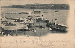 Geneva Harbor View with Steamboat and Sailboat Postcard