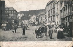 La Torretta, Naples, Italy - Street Scene with Tram, Carts, and People Postcard