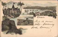 Oban Station Hotel, Fingal's Cave, Iona Cathedral, and Harbor View Postcard