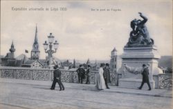 Liège 1905 World's Fair: Pont de Fragnée with Ornamental Statue Postcard