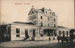 Beaune Train Station with Horse-Drawn Carriage Postcard