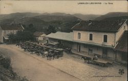 Lamalou Les Bains Train Station with Horse Carriages Postcard