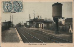 Les Mureaux Train Station with Steam Locomotive Postcard