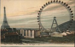 Paris Grande Roue Ferris Wheel & Eiffel Tower Postcard