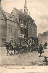 Liège 1905, Place du Marché, Horse-Drawn Carriage Postcard