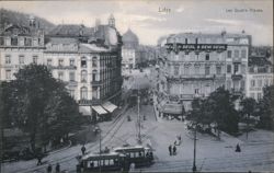 Liège, Belgium - Les Quatre Places - Tram and Street Scene Postcard