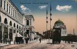 Constantinople Top-Hane Square Street Scene with Mosque and Tram Postcard