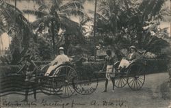 Two Men Riding in Rickshaws, Ceylon Postcard